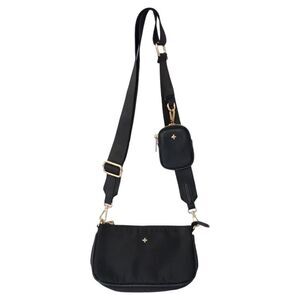 Peta + Jain Marmont Crossbody Bag Black Nylon Adjustable Gold Tone Minimalist.